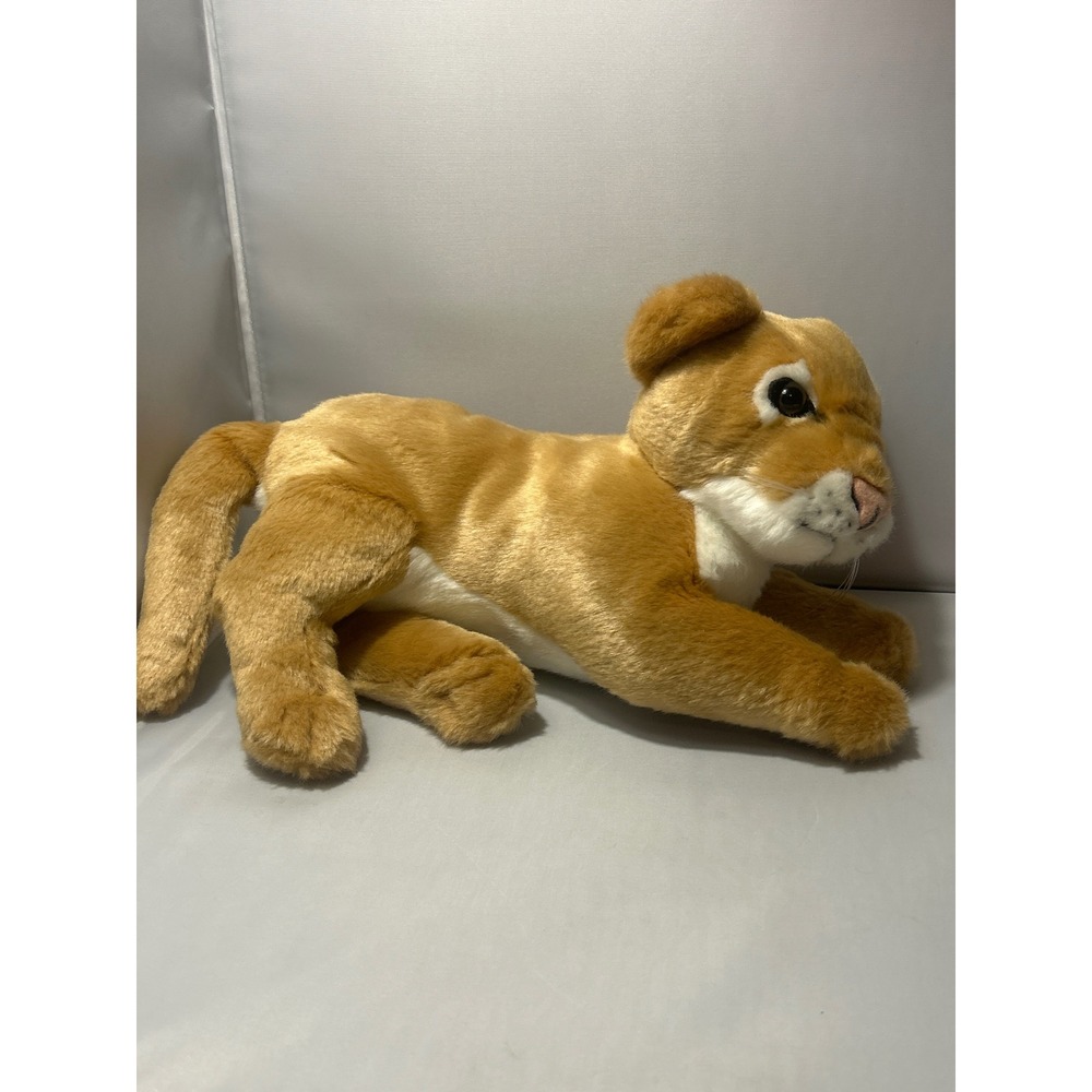Realistic Lion Cub Plush Stuffed Animal Tan White Big Cat Safari Toy
